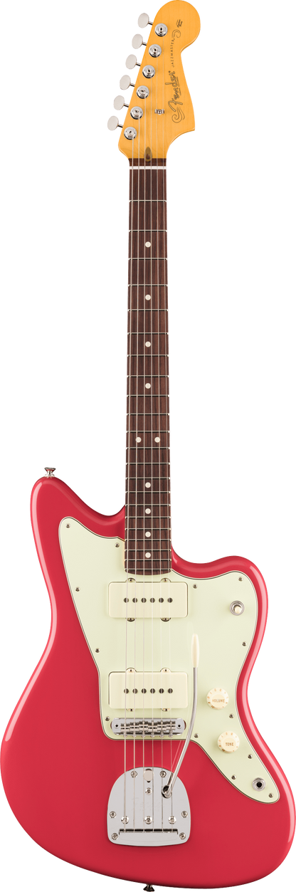 Full frontal of Fender American Professional Classic Jazzmaster Rosewood Faded Dakota Red.