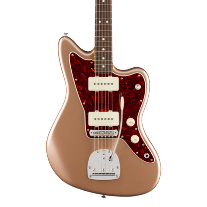 Front of Fender American Professional Classic Jazzmaster Rosewood Faded Firemist Gold.