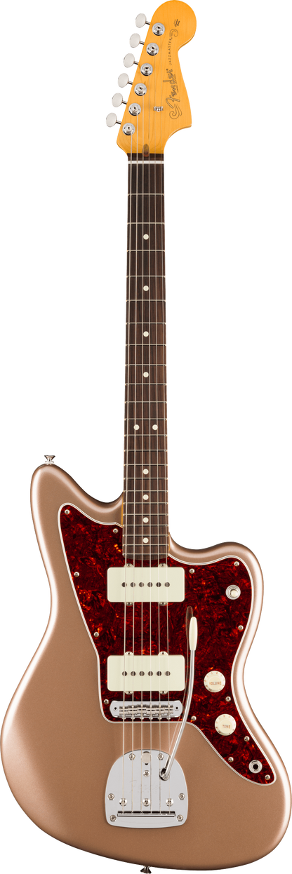 Full frontal of Fender American Professional Classic Jazzmaster Rosewood Faded Firemist Gold.