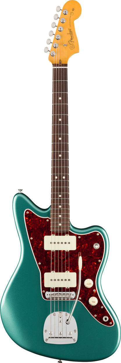 Full frontal of Fender American Professional Classic Jazzmaster Rosewood Faded Sherwood Green Metallic.