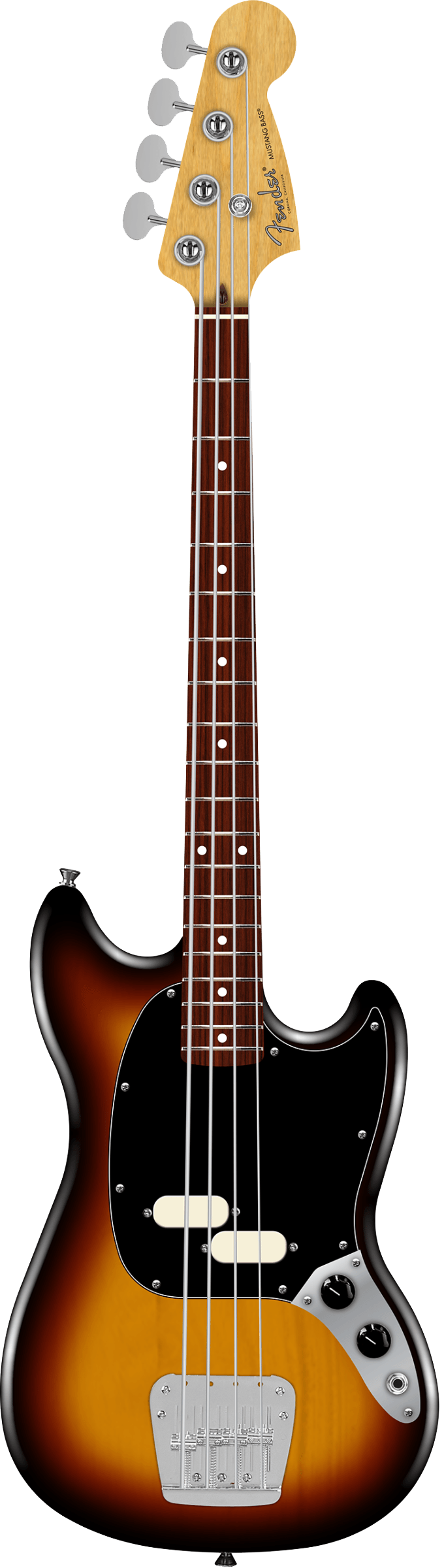 Full frontal of Fender American Professional Classic Mustang Bass Rosewood  3-Color Sunburst.