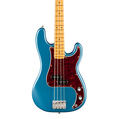 Front of Fender American Professional Classic Precision Bass Maple Faded Lake Placid Blue.