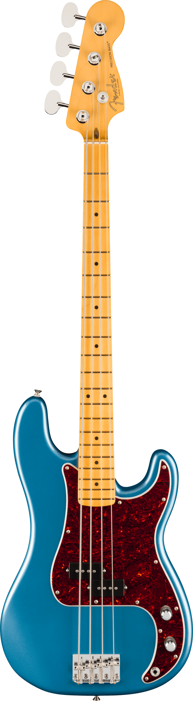 Full frontal of Fender American Professional Classic Precision Bass Maple Faded Lake Placid Blue.