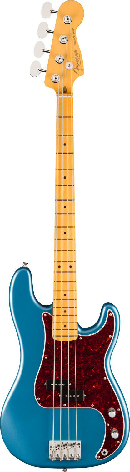 Full frontal of Fender American Professional Classic Precision Bass Maple Faded Lake Placid Blue.