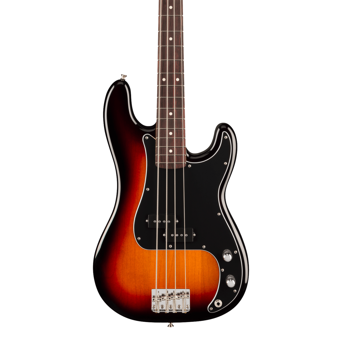 Front of Fender American Professional Classic Precision Bass Rosewood 3-Color Sunburst.