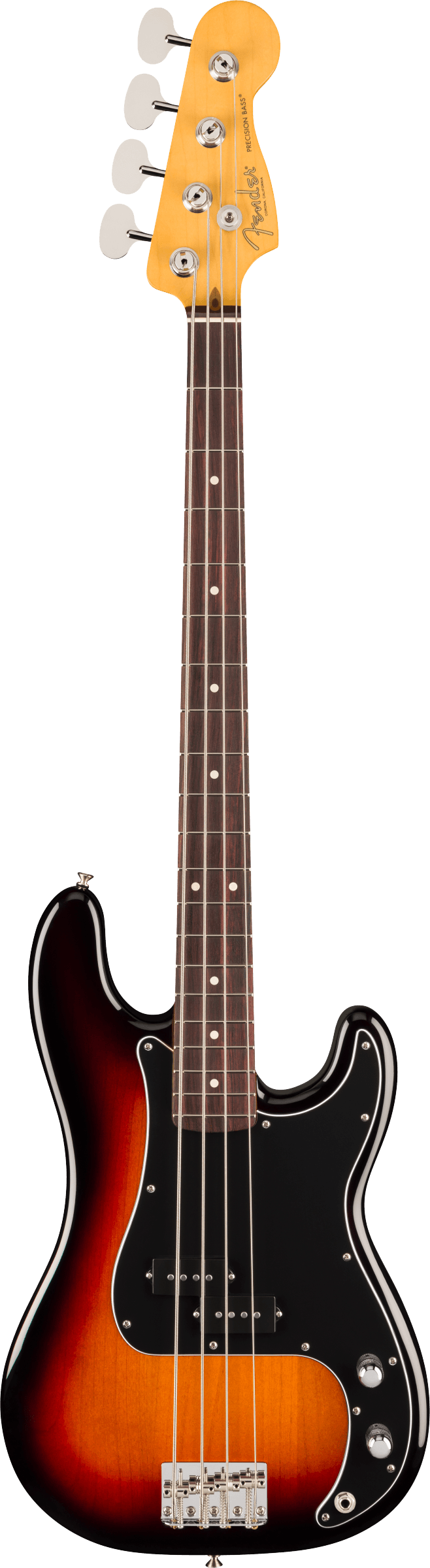 Full frontal of Fender American Professional Classic Precision Bass Rosewood 3-Color Sunburst.