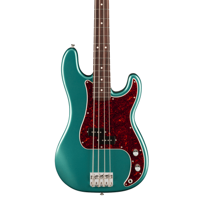 Front of Fender American Professional Classic Precision Bass Rosewood Faded Sherwood Green Metallic.