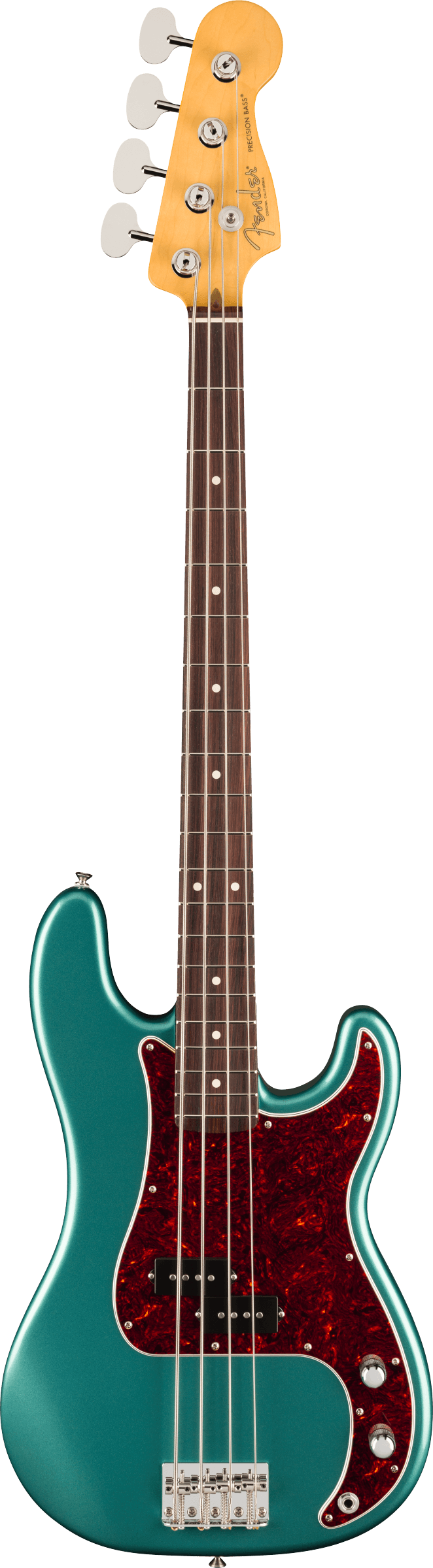 Full frontal of Fender American Professional Classic Precision Bass Rosewood Faded Sherwood Green Metallic.