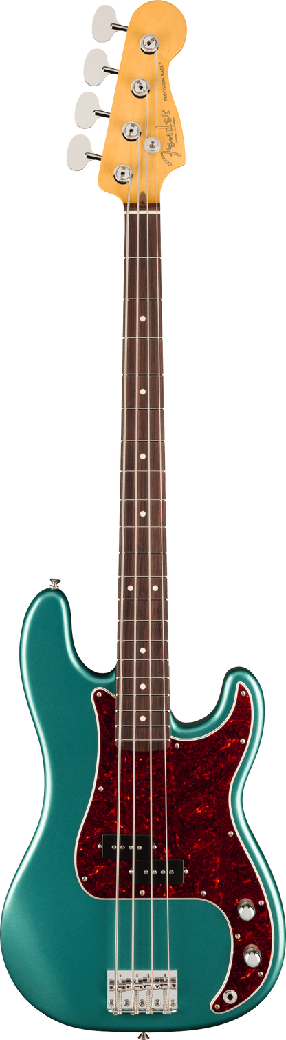 Full frontal of Fender American Professional Classic Precision Bass Rosewood Faded Sherwood Green Metallic.