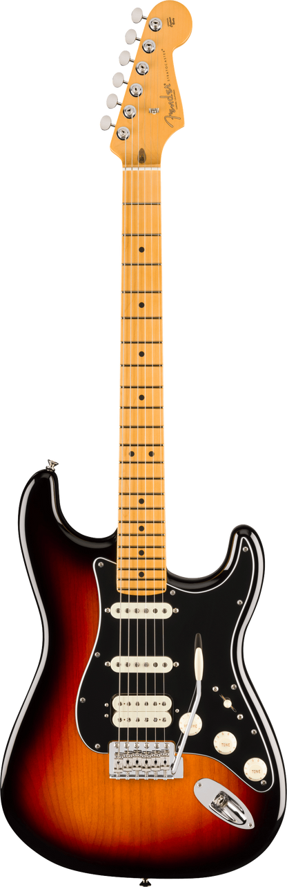 Full frontal of Fender American Professional Classic Stratocaster HSS Maple 3-Color Sunburst.