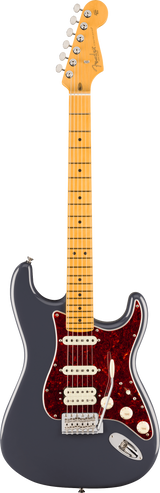 Full frontal of Fender American Professional Classic Stratocaster HSS Maple Faded Black.