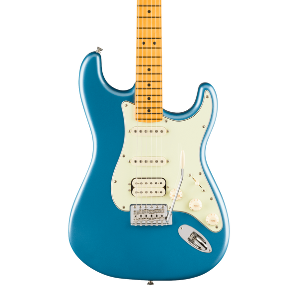 Front of Fender American Professional Classic Stratocaster HSS Maple  Faded Lake Placid Blue.