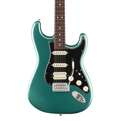 Front of Fender American Professional Classic Stratocaster HSS Rosewood Faded Sherwood Green Metallic.