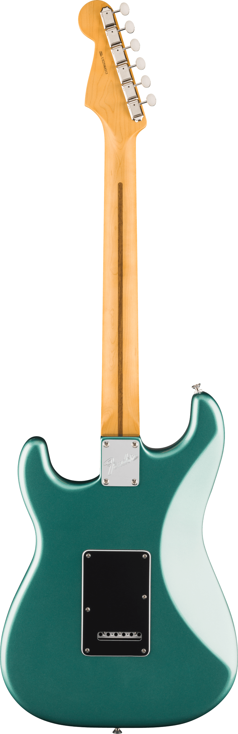 Back of Fender American Professional Classic Stratocaster HSS Rosewood Faded Sherwood Green Metallic.