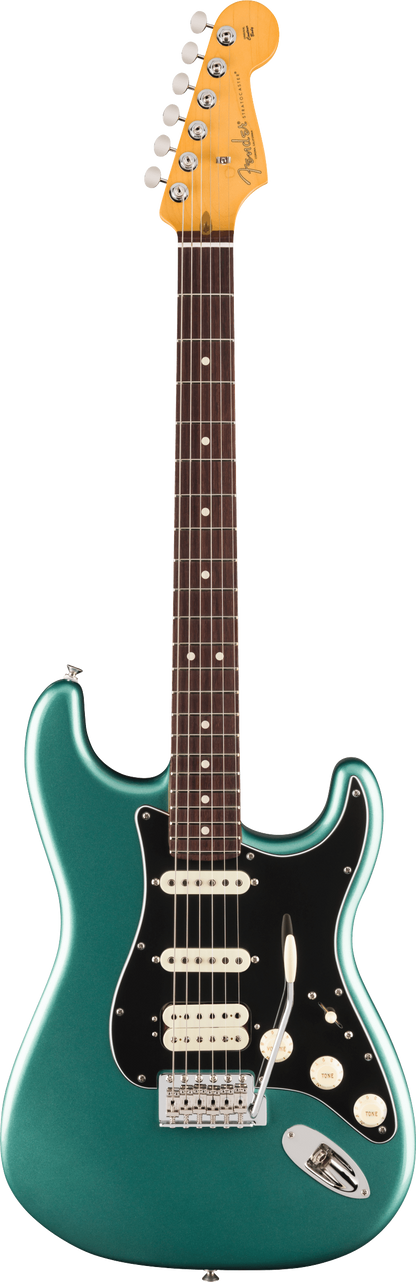Full frontal of Fender American Professional Classic Stratocaster HSS Rosewood Faded Sherwood Green Metallic.