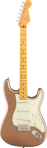 Full frontal of Fender American Professional Classic Stratocaster Maple Faded Firemist Gold.