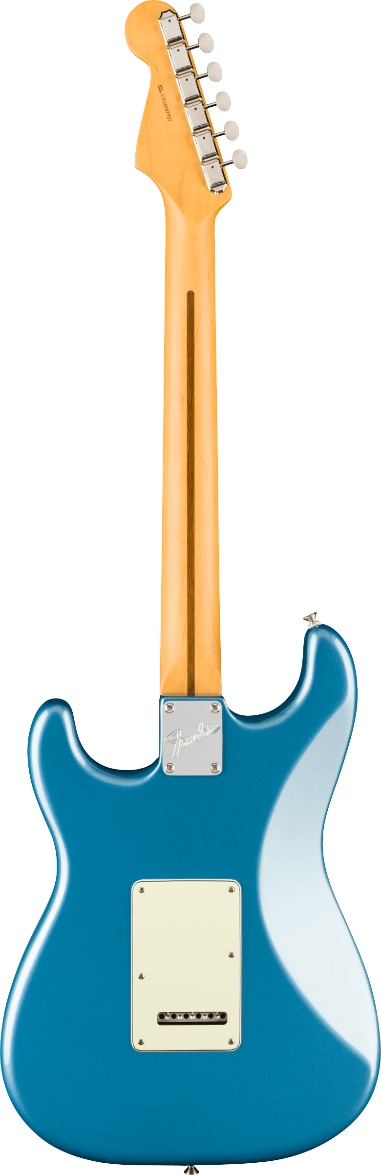 Back of Fender American Professional Classic Stratocaster Maple Faded Lake Placid Blue.