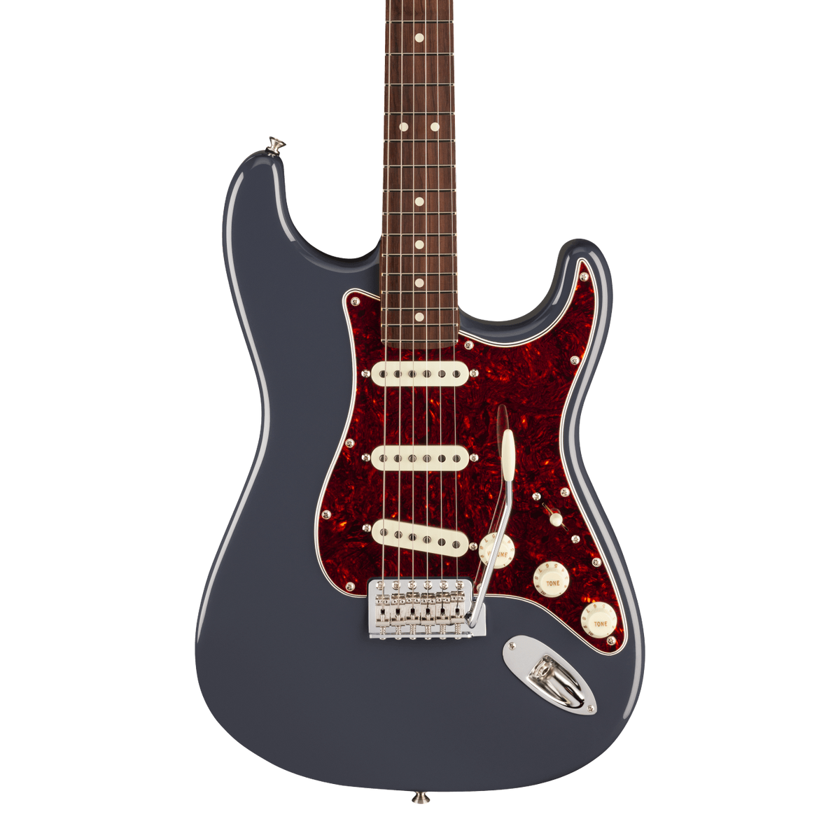 Front of Fender American Professional Classic Stratocaster Rosewood  Faded Black.