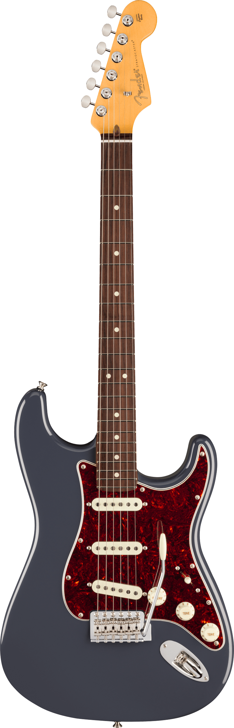 Full frontal of Fender American Professional Classic Stratocaster Rosewood  Faded Black.