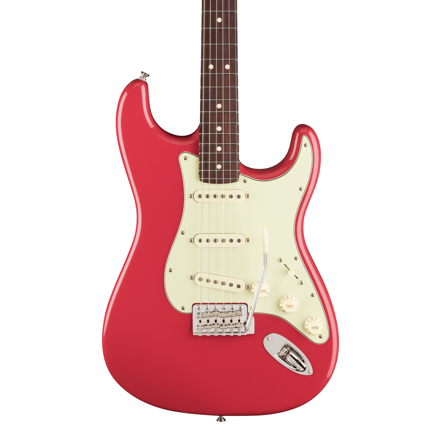 Front of Fender American Professional Classic Stratocaster Rosewood  Faded Dakota Red.