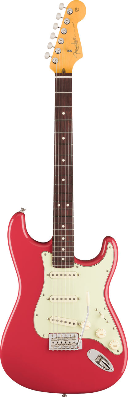 Full frontal of Fender American Professional Classic Stratocaster Rosewood  Faded Dakota Red.