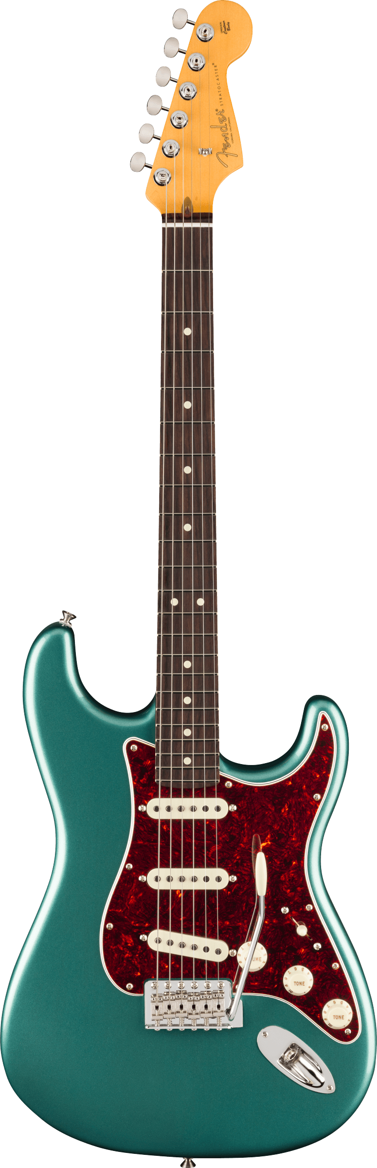 Full frontal of Fender American Professional Classic Stratocaster Rosewood Faded Sherwood Green Metallic.