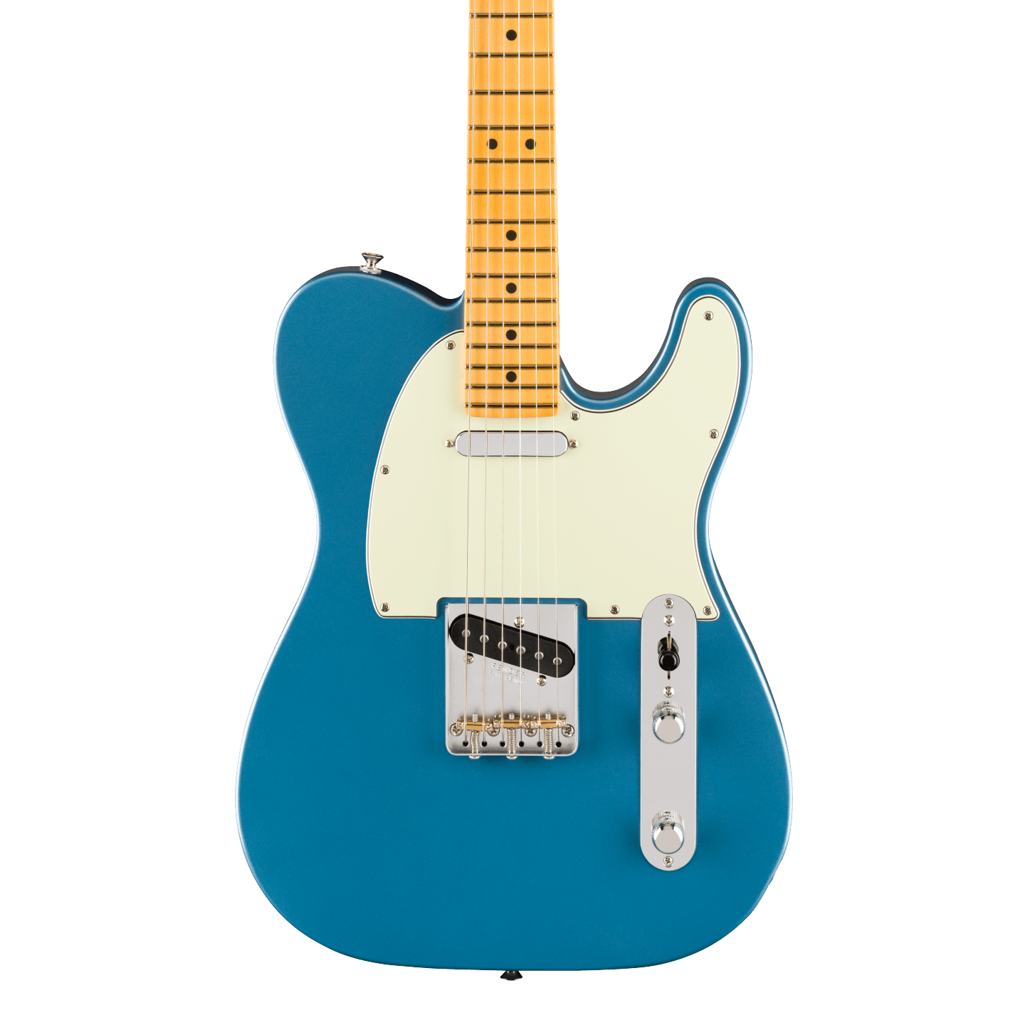 Front of Fender American Professional Classic Telecaster Maple Faded Lake Placid Blue.