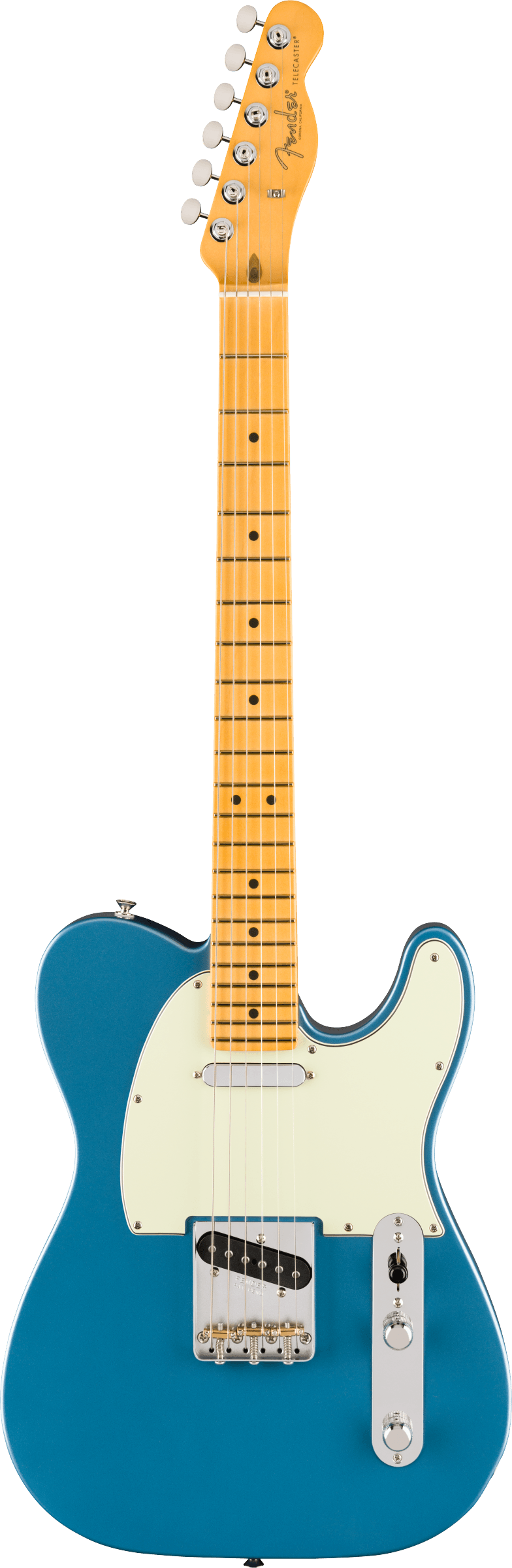 Full frontal of Fender American Professional Classic Telecaster Maple Faded Lake Placid Blue.