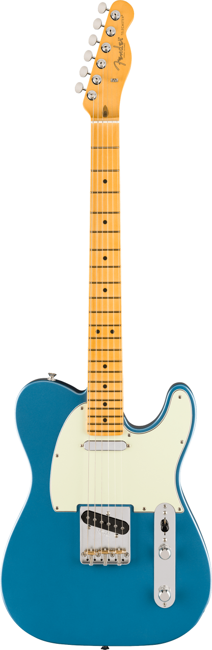 Full frontal of Fender American Professional Classic Telecaster Maple Faded Lake Placid Blue.