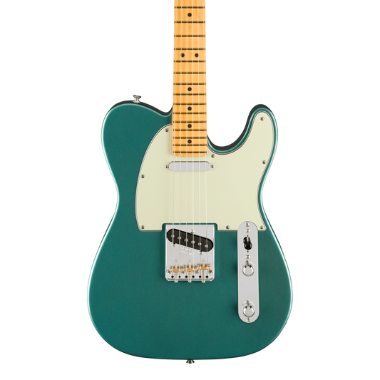 Front of Fender American Professional Classic Telecaster Maple Faded Sherwood Green Metallic.
