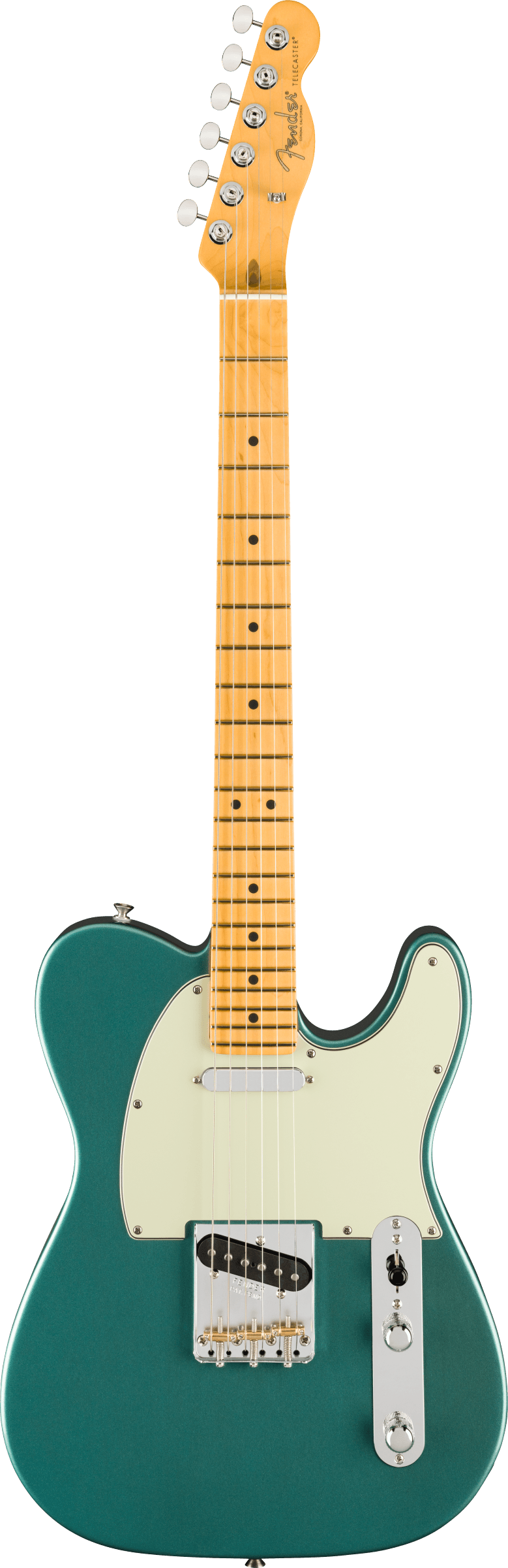 Full frontal of Fender American Professional Classic Telecaster Maple Faded Sherwood Green Metallic.