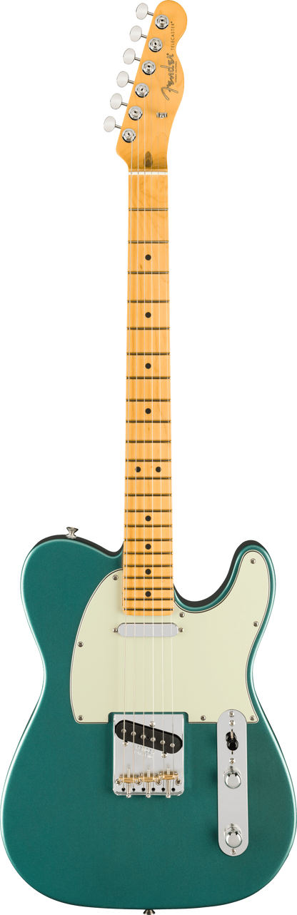 Full frontal of Fender American Professional Classic Telecaster Maple Faded Sherwood Green Metallic.