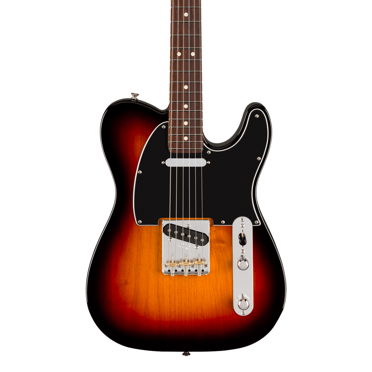 Front of Fender American Professional Classic Telecaster Rosewood 3-Color Sunburst.