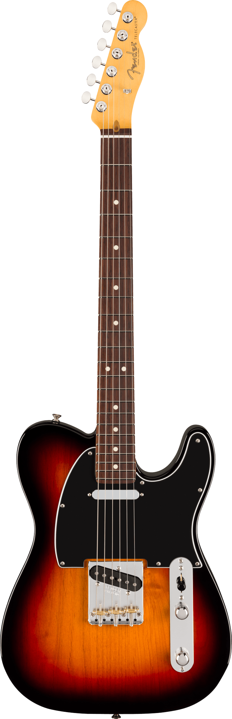 Full frontal of Fender American Professional Classic Telecaster Rosewood 3-Color Sunburst.