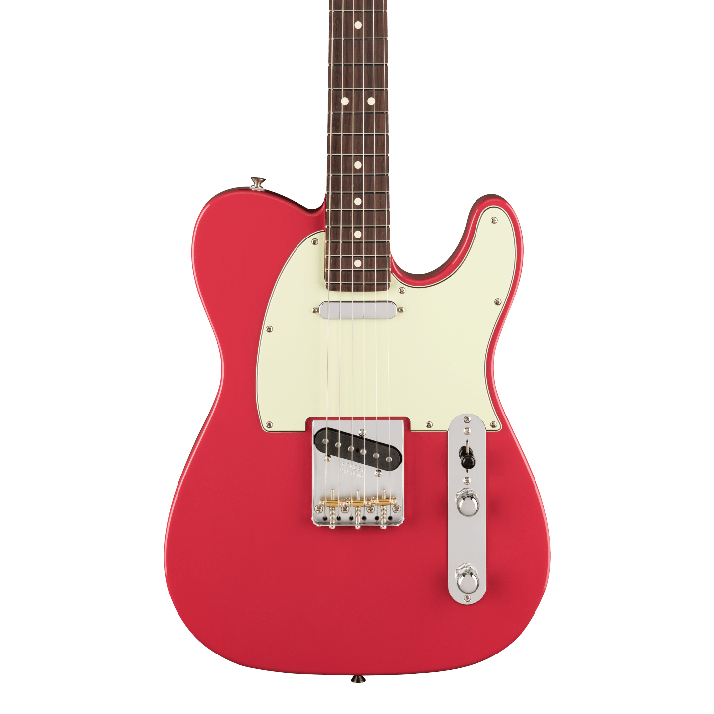 Front of Fender American Professional Classic Telecaster Rosewood Faded Dakota Red.