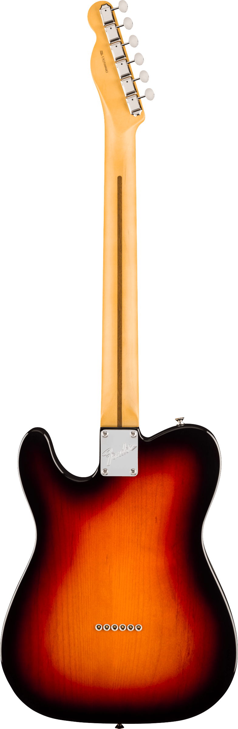 Back of Fender American Professional Classic Telecaster SSS Maple 3-Color Sunburst.