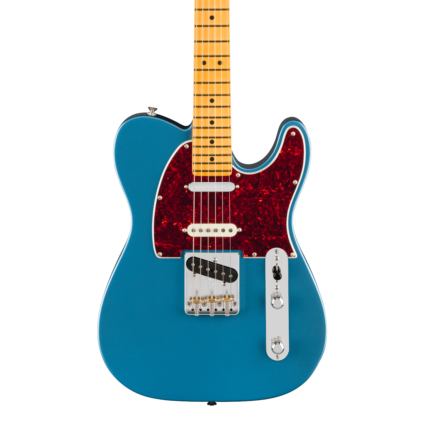 Front of Fender American Professional Classic Telecaster SSS Maple Faded Lake Placid Blue.
