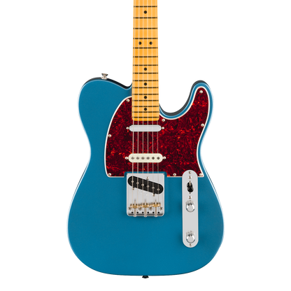 Front of Fender American Professional Classic Telecaster SSS Maple Faded Lake Placid Blue.