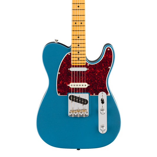 Front of Fender American Professional Classic Telecaster SSS Maple Faded Lake Placid Blue.
