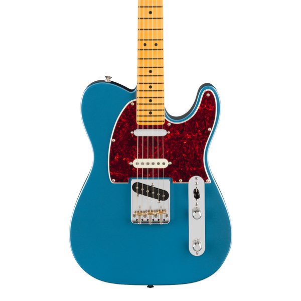 Front of Fender American Professional Classic Telecaster SSS Maple Faded Lake Placid Blue.