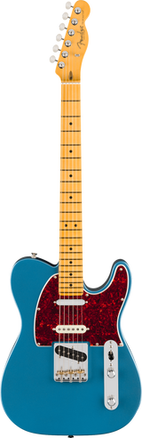 Full frontal of Fender American Professional Classic Telecaster SSS Maple Faded Lake Placid Blue.