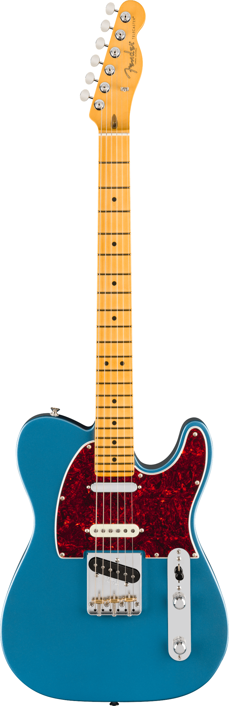 Full frontal of Fender American Professional Classic Telecaster SSS Maple Faded Lake Placid Blue.