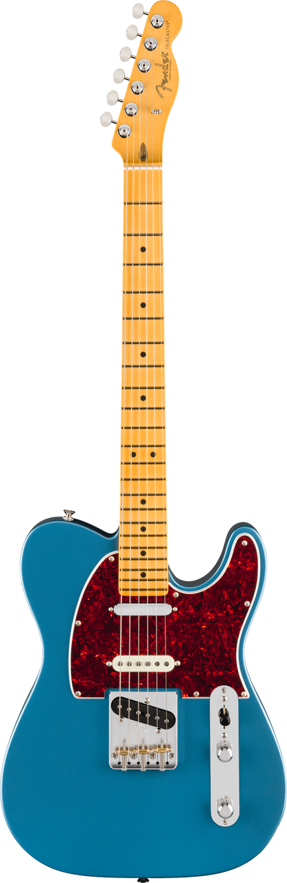 Full frontal of Fender American Professional Classic Telecaster SSS Maple Faded Lake Placid Blue.