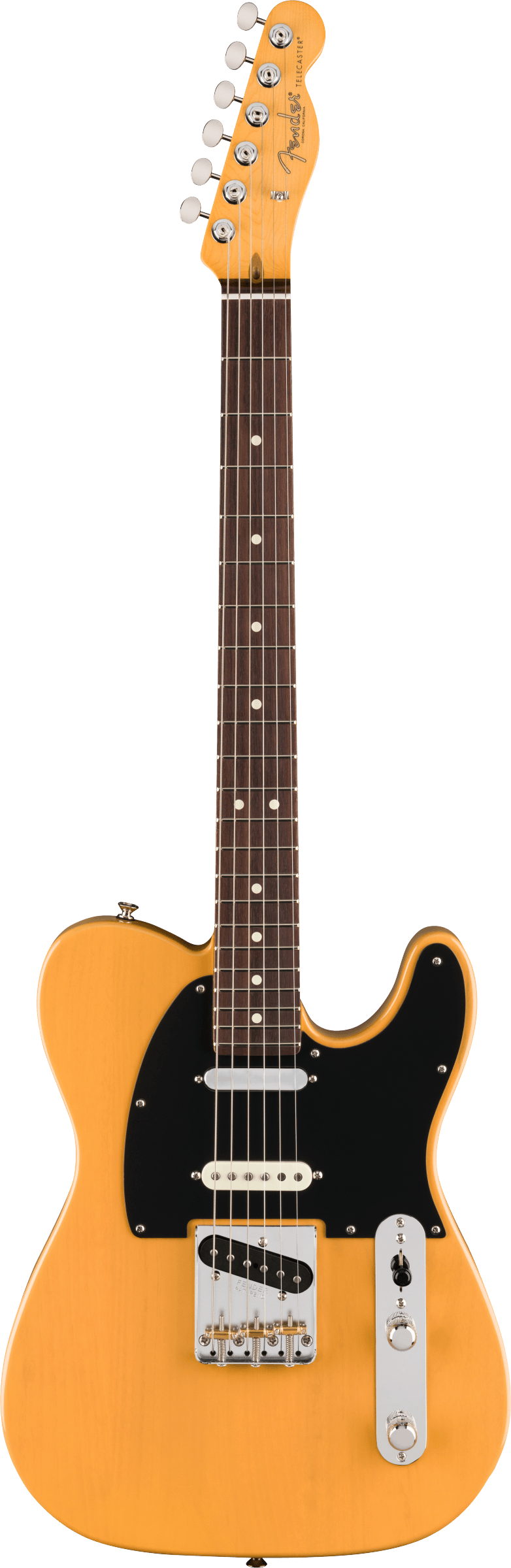 Full frontal of Fender American Professional Classic Telecaster SSS Rosewood  Butterscotch Blonde.