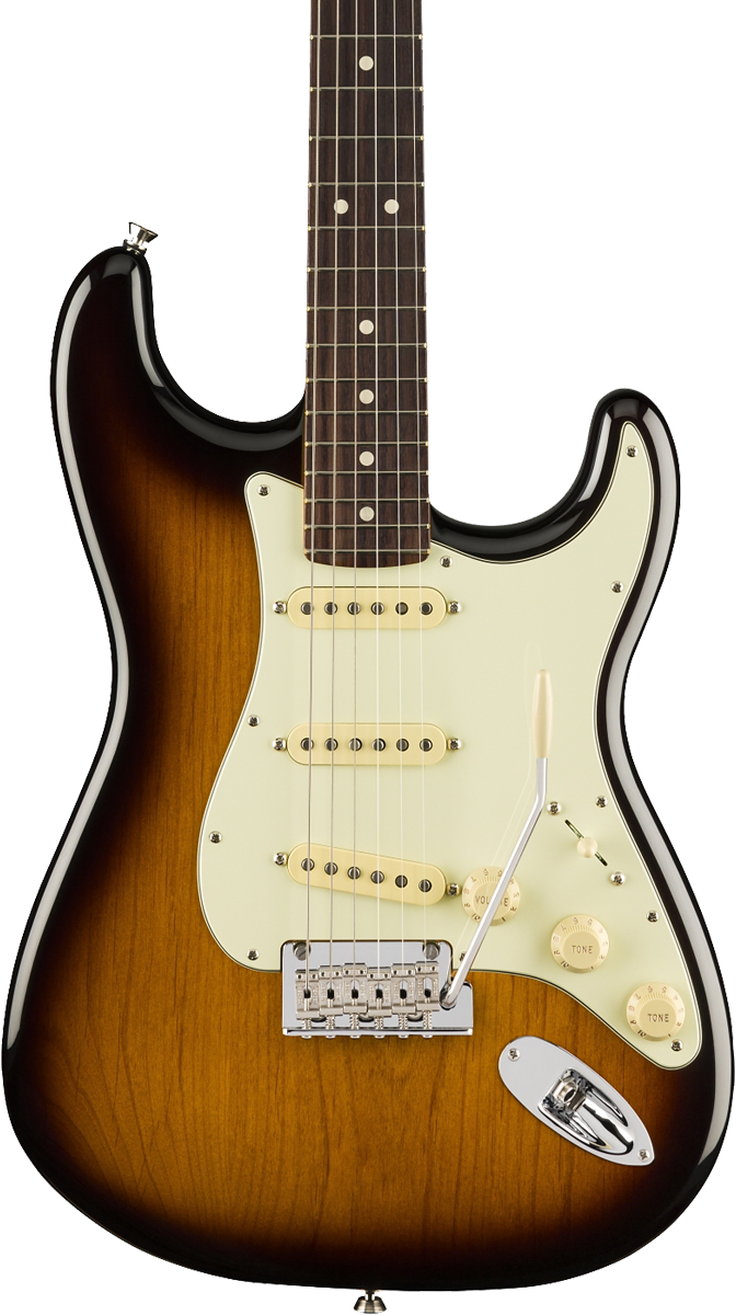 Front of Fender American Professional II Stratocaster RW Anniversary 2-Color Sunburst.