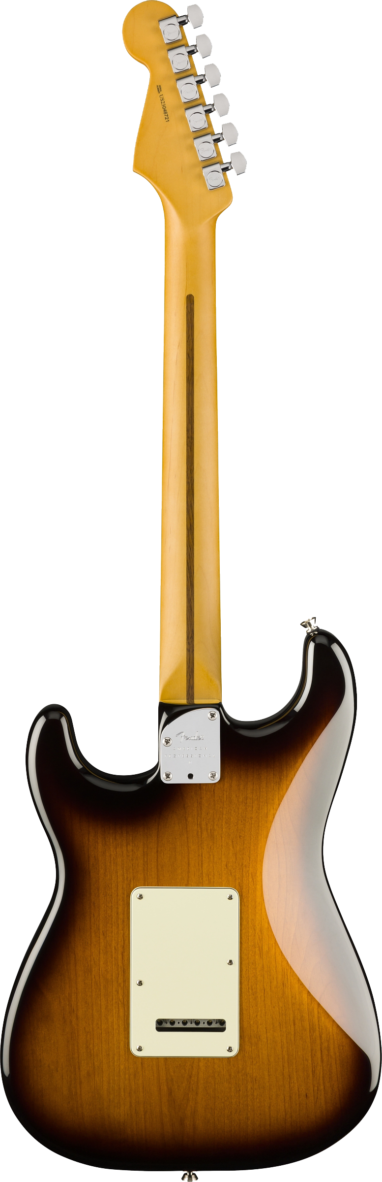 Back of Fender American Professional II Stratocaster RW Anniversary 2-Color Sunburst.