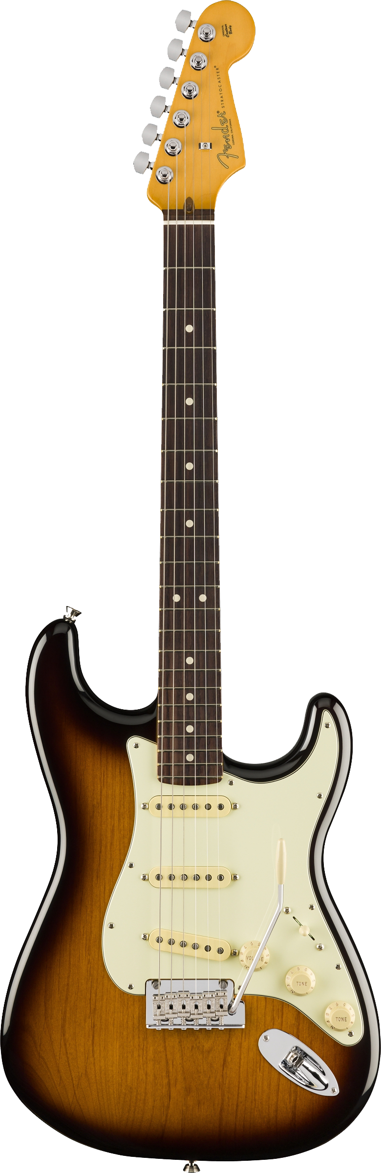 Full frontal of Fender American Professional II Stratocaster RW Anniversary 2-Color Sunburst.