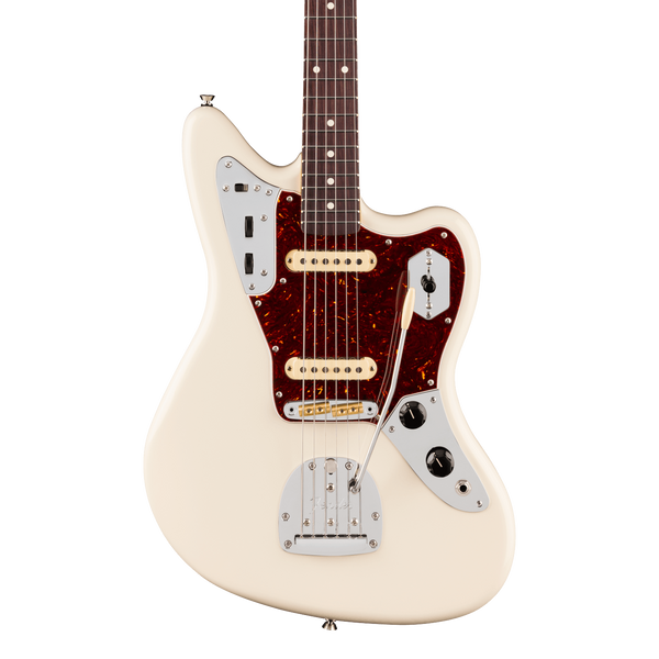 Front of Fender American Professional Jaguar Rosewood Olympic White.