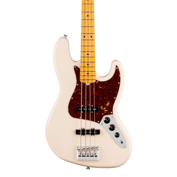 Front of Fender American Professional Jazz Bass Maple Olympic White.