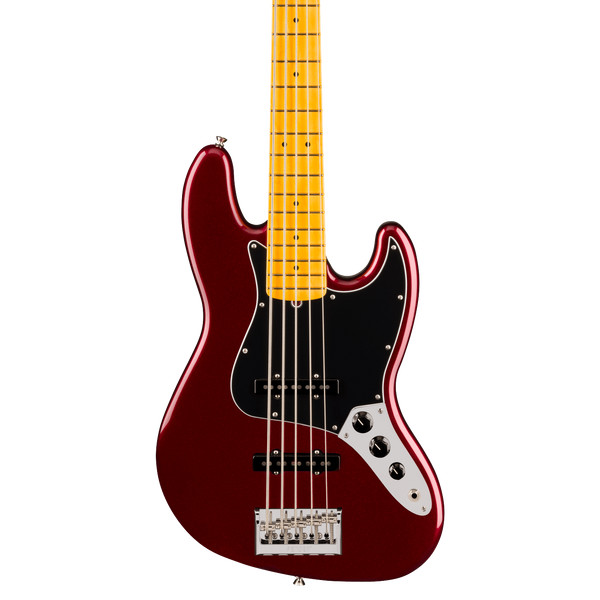 Front of Fender American Professional Jazz Bass V Maple Oxblood.